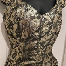 Vintage 1950s Metallic Brocade Fit and Flare Dress | Gold Black Jacquard Party Formal Occasion