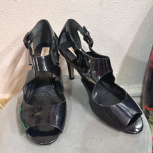 Vintage Diana Ferrari Black Patent Heels / Open Toe Strappy Pumps / Glossy Leather Look / Size US 7.5 / Minimal Chic Heels