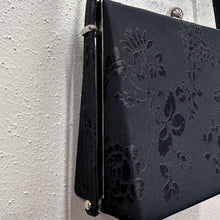 Vintage Black Floral Jacquard Evening Bag | Gothic Romantic Satin Clutch | 90s Shoulder Purse