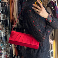 Vintage Red Satin Evening Bag | Pleated Formal Clutch, 90s Cocktail Party Purse