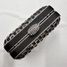 Witchery Black Silver Box Clutch Bag, Rhinestone Clasp Evening Purse, Metal Cage Chain Shoulder Bag, Y2K Party Handbag