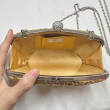 Gold Sequin Evening Clutch Bag | Rhinestone Clasp, Chain Purse, Vintage Glam Handbag