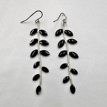 Vintage Black Leaf Dangle Earrings | Silver Tone Botanical Statement Jewelry