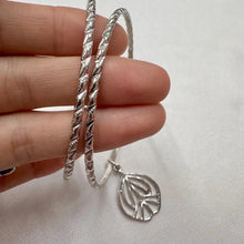 Vintage Silver Tone Leaf Charm Stacking Bangles | Botanical Boho Layering Bracelets | Nature Inspired Jewellery