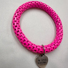Vintage Hot Pink Stretch Bracelet with Heart Charm | Bold Chain Link Bangle | Y2K Statement Bracelet | Active Living Charm