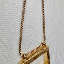 Vintage Gold Locket Necklace / Geometric Pendant Necklace / Minimal Frame Necklace / Long Chain Necklace / Retro Jewelry