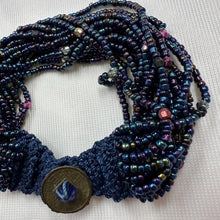 Vintage Handwoven Beaded Cuff Bracelet | Navy Seed Bead Macramé Bracelet | Boho Artisan Statement Bracelet | Button Closure