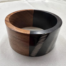 Vintage Wood & Black Acrylic Wide Bangle | Chunky Statement Bracelet | Geometric Artisan Cuff | Bohemian Jewelry