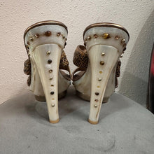 Vintage Tony Keuylian Snake Print Platform Mules – Gold Bronze Leather Y2K Sandals