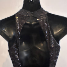 Black Sequin Halter Jumpsuit, Geometric Stripe Open Back Party Outfit (Size S)