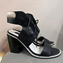 Vintage Black Leather Lace-Up Heeled Sandals / Chunky Block Heel / Minimalist Strappy Shoes / EU 40 US 9 AU 9 / 90s Style