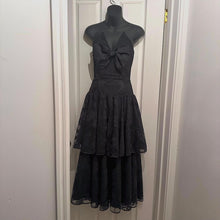 Vintage Evaldo Bock Black Bow Midi Dress / 80s Party Dress / Romantic Tiered Lace Formal Dress