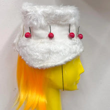 Vintage White Faux Fur Cherry Bucket Hat | Y2K Retro Statement Cap