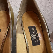 Vintage Gold Leather Peep Toe Heels Size EU 37 | Woven Detail Pumps Metallic Party Shoes Stiletto Heel