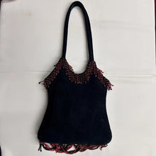 Vintage Suede Leather Beaded Fringe Shoulder Bag – Handmade in Indonesia