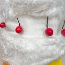 Vintage White Faux Fur Cherry Bucket Hat | Y2K Retro Statement Cap