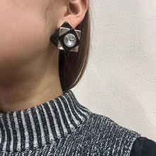 Vintage Geometric Black & Silver Statement Stud Earrings | Art Deco Acrylic Earrings | Bold 80s Square Earrings | Minimalist Retro Jewellery