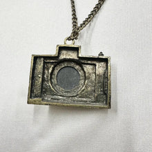 Vintage Cameo Camera Pendant Necklace, Antique Bronze Tone Long Chain Necklace, Victorian Revival Portrait Charm, Unique Statement Jewelry