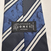 Vintage Navy Blue Striped Necktie with Textured Geometric Pattern Retro Tie