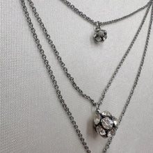 Vintage Layered Crystal Necklace | Silver Tone Triple Strand Necklace | Minimalist Rhinestone Jewelry | Dainty Y2K Layering Necklace