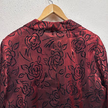 Vintage Burgundy Burnout Velvet Rose Jacket | Sheer Floral Open Front Lightweight (EU 40)