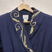 Vintage 80s Navy Blazer | Gold Baroque Scroll Embroidery, Double-Breasted Jacket