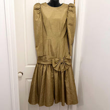 Vintage Julie Cox Designs Gold Bow Dress | Drop Waist Dress Made in Australia