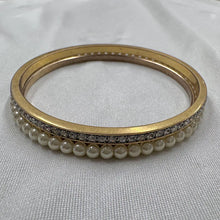 Vintage Pearl & Rhinestone Bangle Set / Gold Tone Layering Bracelets / Elegant Retro Jewelry