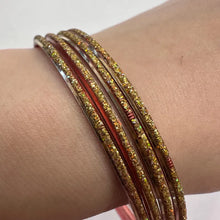 Vintage Gold Glitter & Metallic Pink Stacking Bangles Set of 4 | Sparkly Y2K Layering Bracelets | Fairy Jewellery