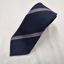 Vintage Navy Blue Necktie with Red & Grey Geometric Stripes Retro 80s 90s Tie
