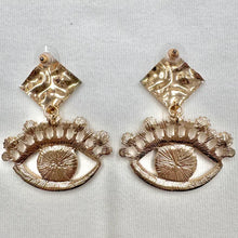 Evil Eye Crystal Statement Drop Earrings – Blue Glass Cabochon
