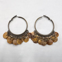 Vintage Shell Disc Hoop Earrings | Antique Brass Boho Festival Jewelry