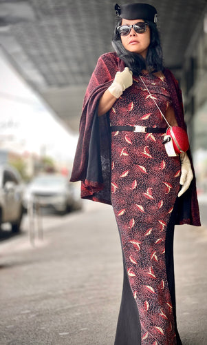 Vintage Red Leaf Evening Dress