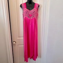 Vintage Fuchsia Satin Peignoir Set – Lace Trim Maxi Nightgown & Robe