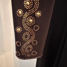 Black Gold Rhinestone Maxi Dress, Long Sleeve Deep V Neck Evening Gown, Diagonal Embellished Formal Dress, Elegant Statement Party Wear