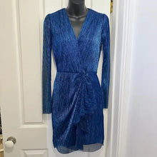 Vintage Electric Blue Metallic Pleated Mini Dress | 1980s Sheer Ruffle Party Cocktail Dress