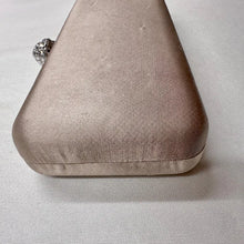 Vintage Champagne Satin Evening Clutch, Rhinestone Clasp, Chain Strap Shoulder Bag