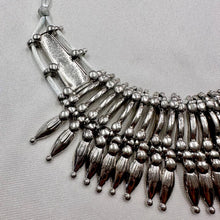 Vintage Tribal Statement Necklace | Gunmetal Fringe Bib Necklace | Boho Festival Collar Necklace | Silver Tone Ethnic Jewelry