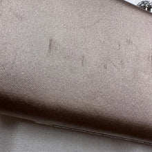 Vintage Champagne Satin Evening Clutch, Rhinestone Clasp, Chain Strap Shoulder Bag