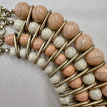 Vintage Beaded Statement Necklace / Chunky Bib Necklace / Peach & Ivory Beads / Tribal Inspired / Bold Vintage Jewelry