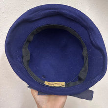 Vintage Navy Wool Felt Cloche Hat | Floral Appliqué, 1960s Style, Made England