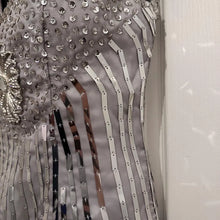 Vintage Beaded Sequin Evening Gown | Silver Grey Chiffon Ruffle Dress | Art Deco Inspired Formal Dress | Gatsby Style Maxi Dress