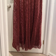 Burgundy Copper Sequin Formal Gown – Double Front Slit Long Sleeve Maxi Dress, Padded Cups & Back Zip, Shimmering Red Bronze Evening
