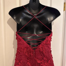 Bariano Australia Wine Red Floral Lace Mermaid Gown | Open Back Evening Maxi Dress