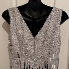 Vintage Beaded Sequin Evening Gown | Silver Grey Chiffon Ruffle Dress | Art Deco Inspired Formal Dress | Gatsby Style Maxi Dress