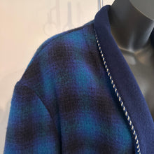 Vintage Blue Plaid Wool Wrap Coat | 100% Pure Wool, Oversized Belted Jacket