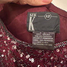 Burgundy Sequin Maxi Dress with High Slit, Mr K Vintage l Silk Evening Gown, Size 12 One Shoulder Dress