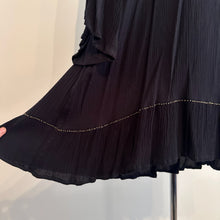 Black Pleated Open Back Tunic Dress, Gold Embellished Long Sleeve Mini Dress, Flared Sleeve Black Dress, Elegant Vintage Eveningwear