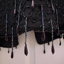 Vintage 80s/90s La Bam Collection Black Silk Beaded Tassel Cocktail Dress - Medium