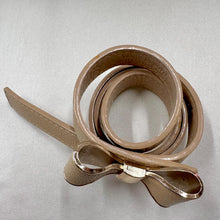 Beige Bow Belt / Vintage Inspired Faux Leather Ribbon Belt / Coquette Statement Waist Belt / Gold Tone Detail